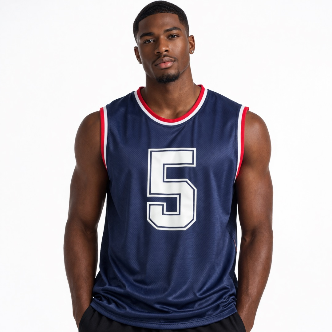 Navy Blue Mens Sleeveless Sports Mesh Jersey