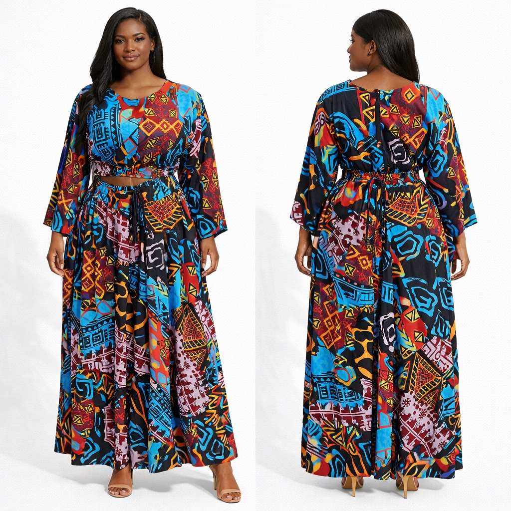 Womens African Print Two Piece Lounge Set