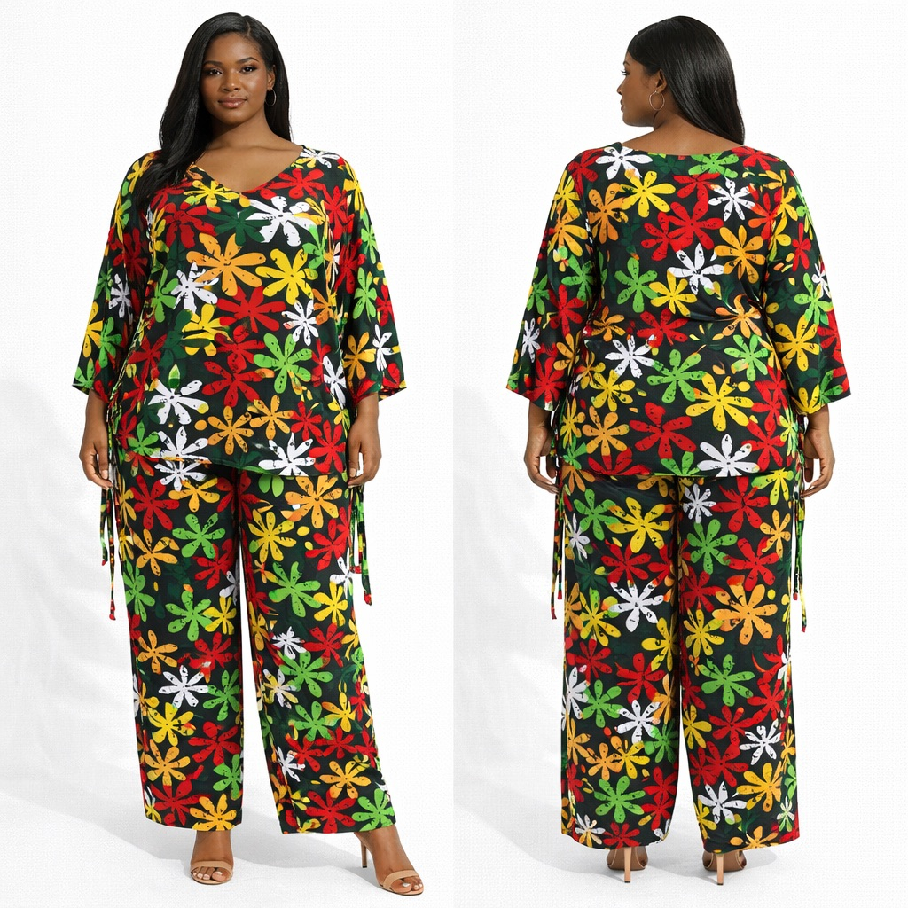 Womens Relaxed Fit Blouse and Wide Leg Trousers Two Piece Set