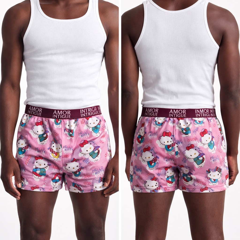 Hello Kitty Print Boxer Shorts with Elastic Waistband