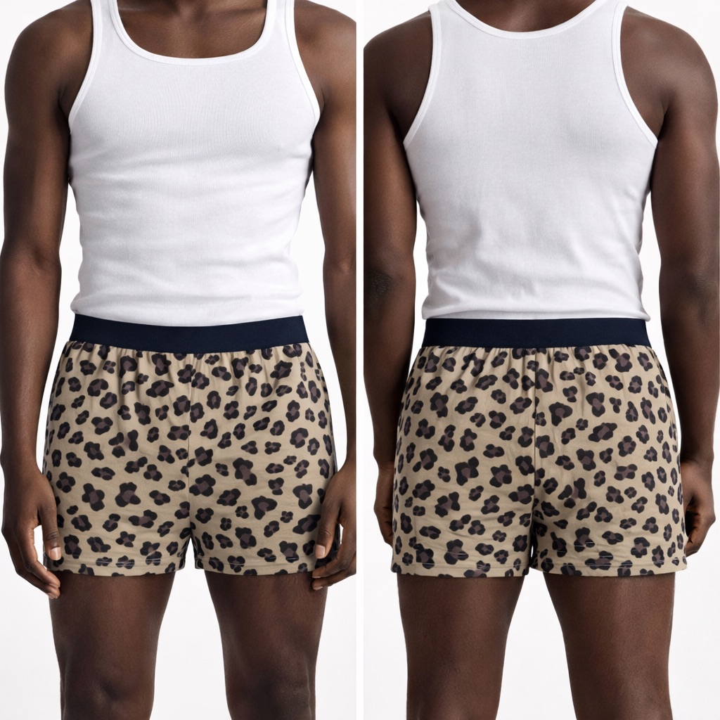 Leopard Print brown Boxer Shorts with Elastic Waistband