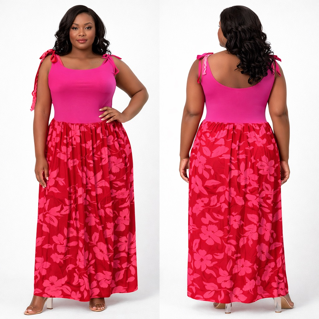 Floral Print Sleeveless Maxi Dress with Tie Shoulder