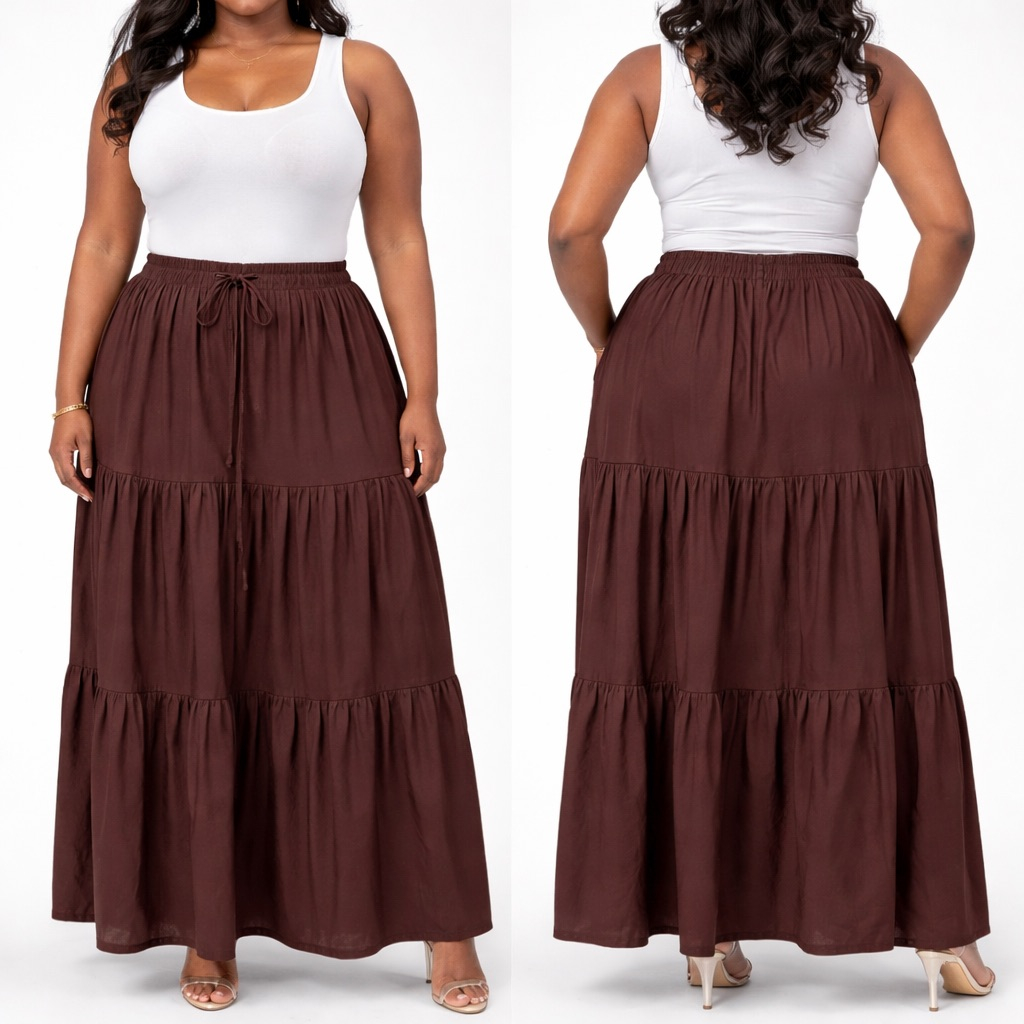 Tiered Maxi Skirt with Drawstring Waist