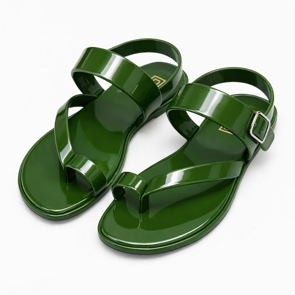 Glossy Green Pu Leather Slide Sandals