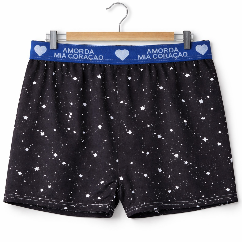 Starry Night Print Boxer Shorts with Elastic Waistband