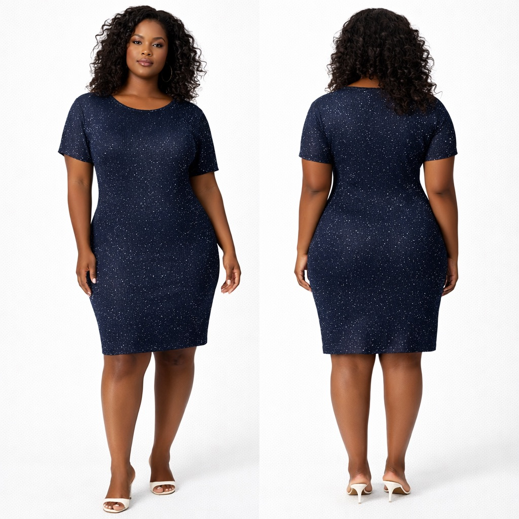 Navy Blue Sparkle Bodycon Mini Dress with Short Sleeves