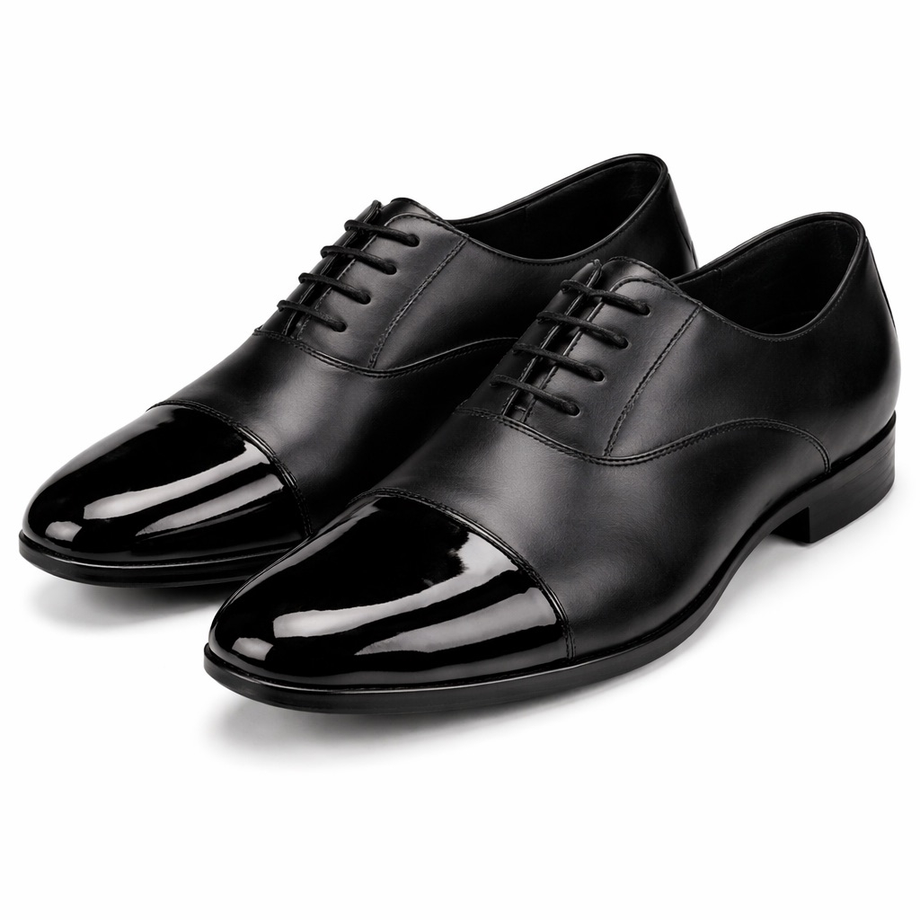 Cap Toe Leather Oxford Shoes with Patent Finish