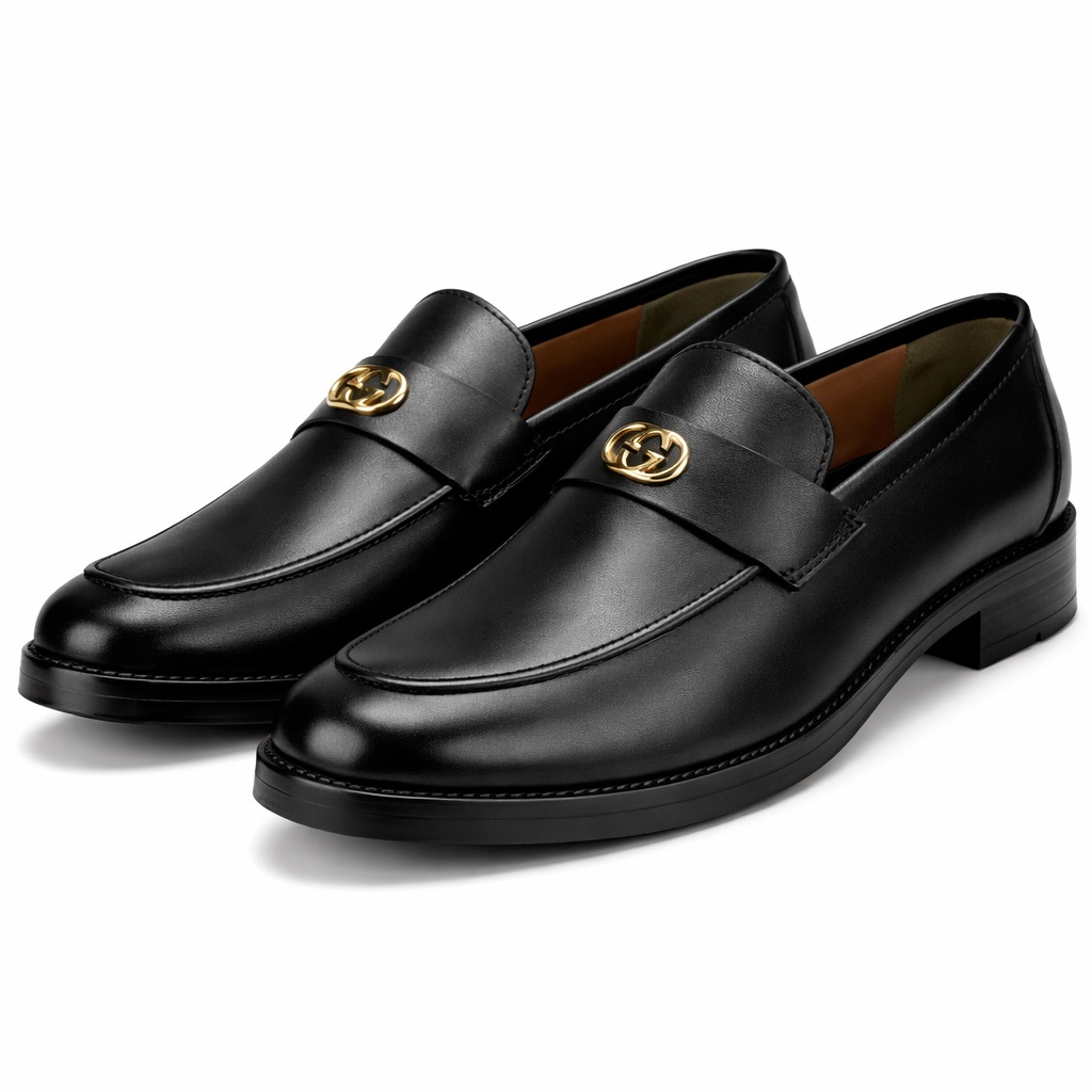 Classic Leather Loafers  with Gold Logo Detail