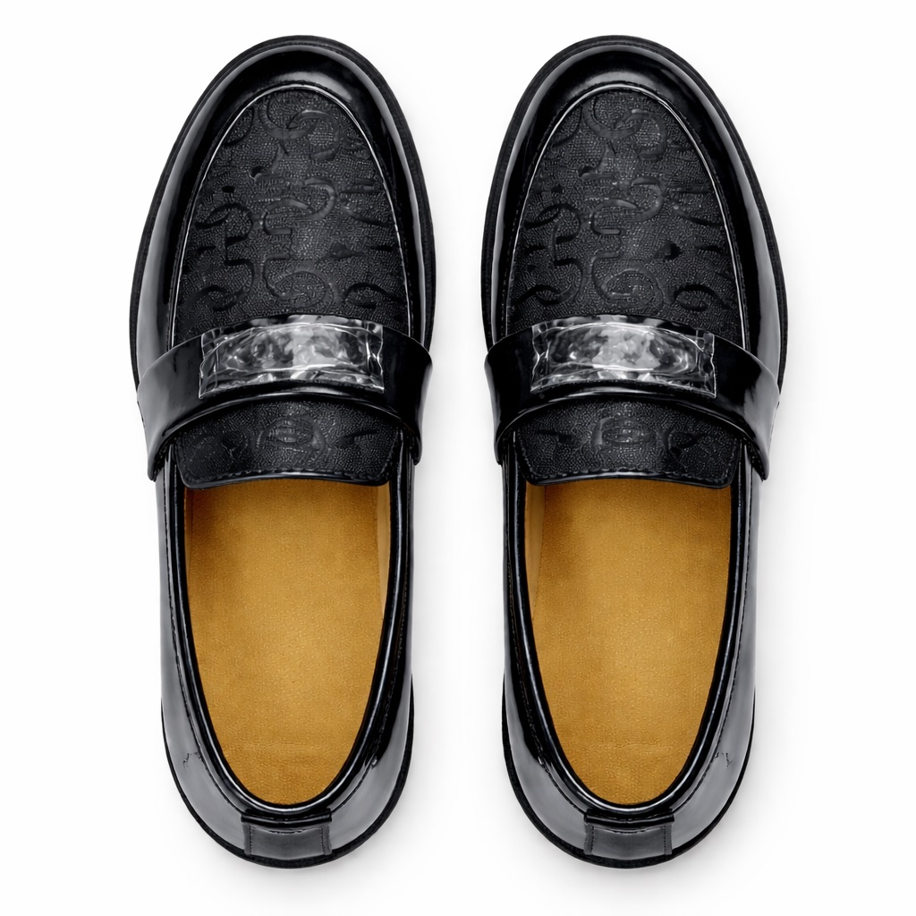Embossed Patent Leather Loafers with Marble Strap Detail