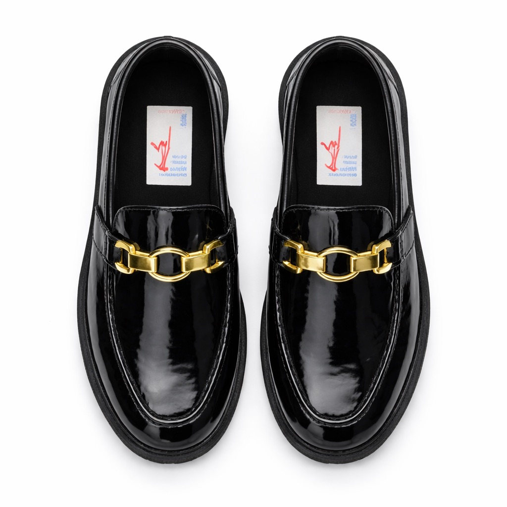 Glossy Patent Leather Horsebit Chunky Loafers   Black   For Kids