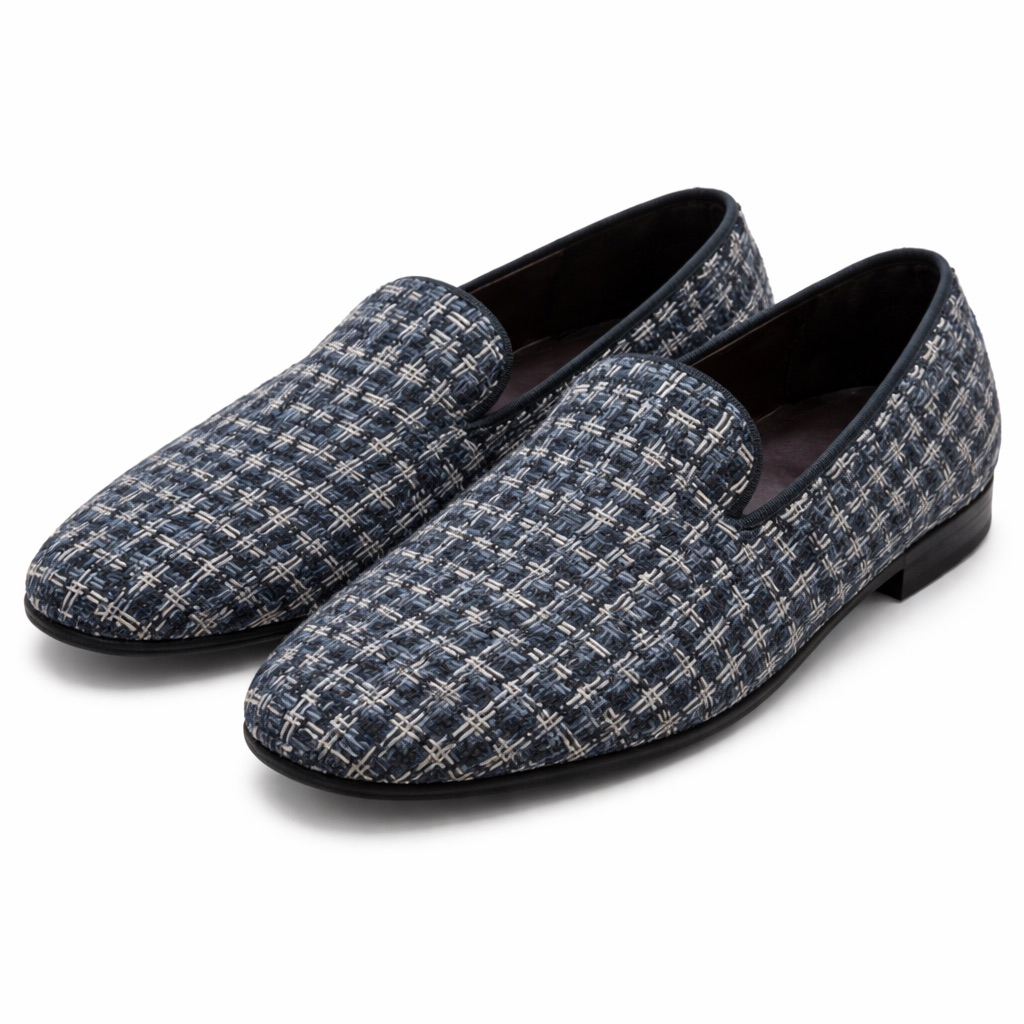 Textured Fabric Slip On Loafers     Blue