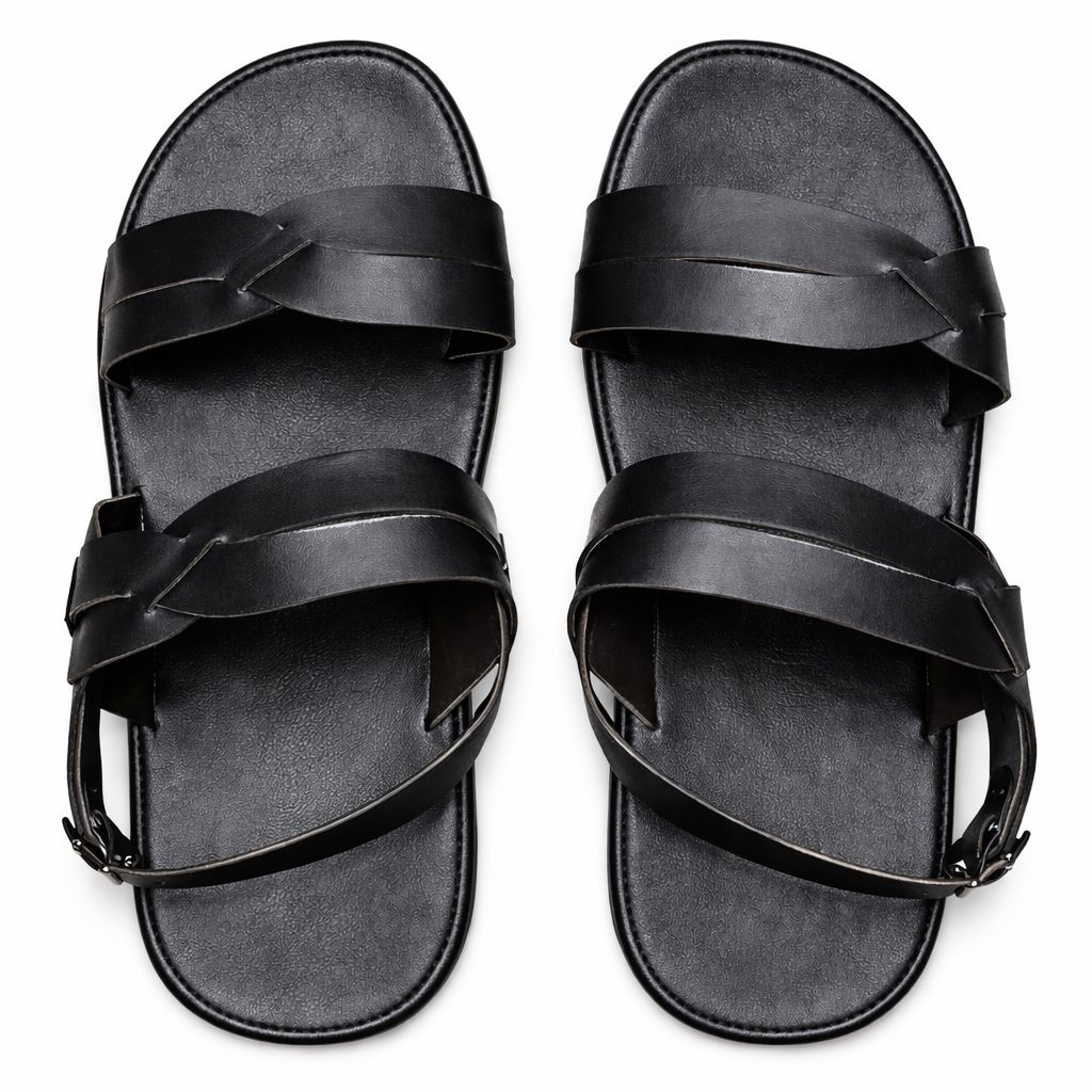 Mens Black Leather Multi Strap Sandals