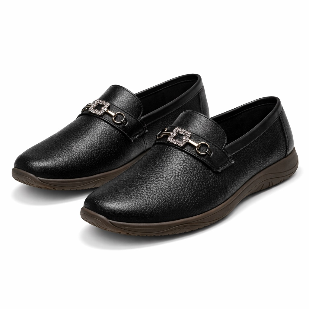 Black Textured Comfort Chain Slip On Loafers for Men