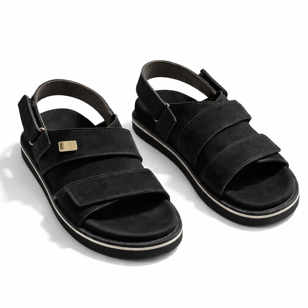 Triple Strap Comfort Sandals with Back Support     Black