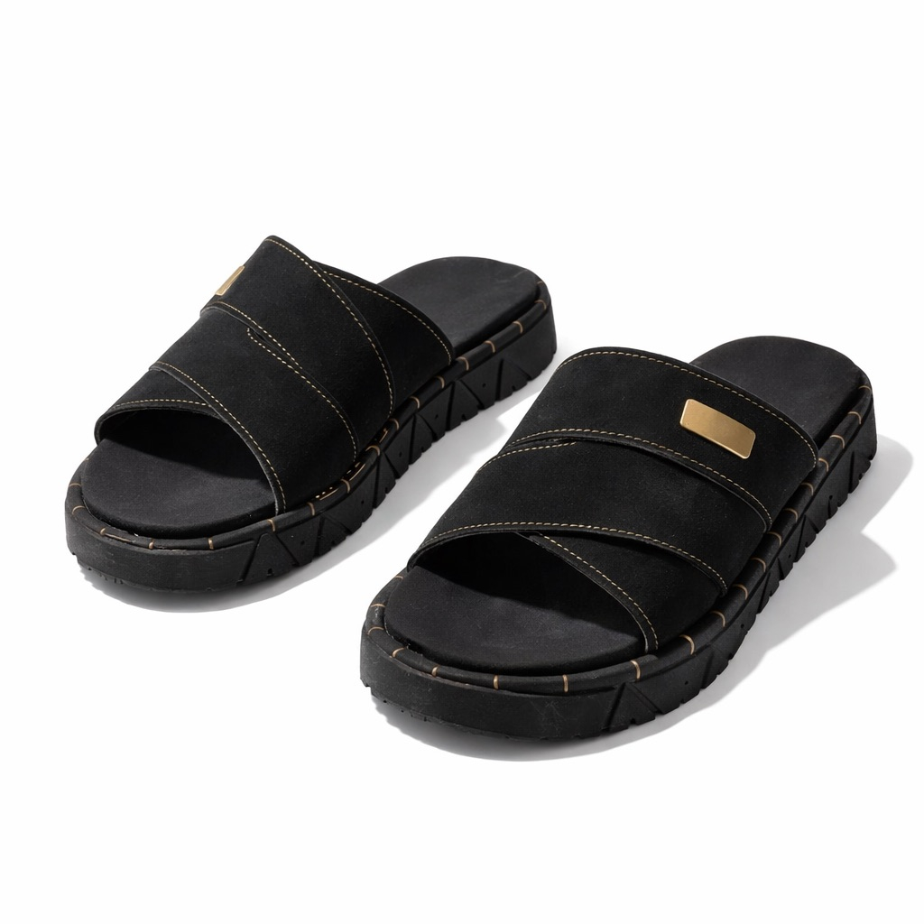 Chunky Cross Strap Comfort Slide Sandals    Black