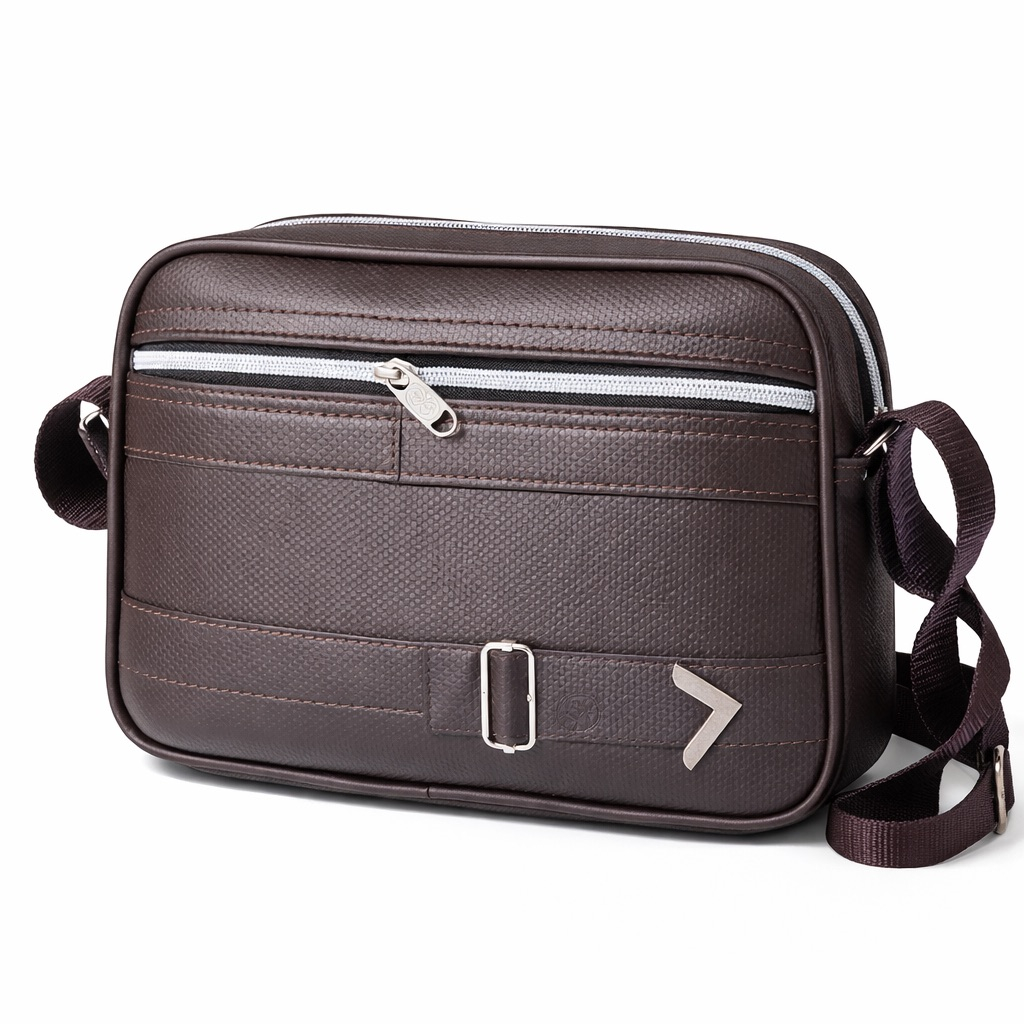 Mens Premium Textured Crossbody Messenger coffee brown Bag