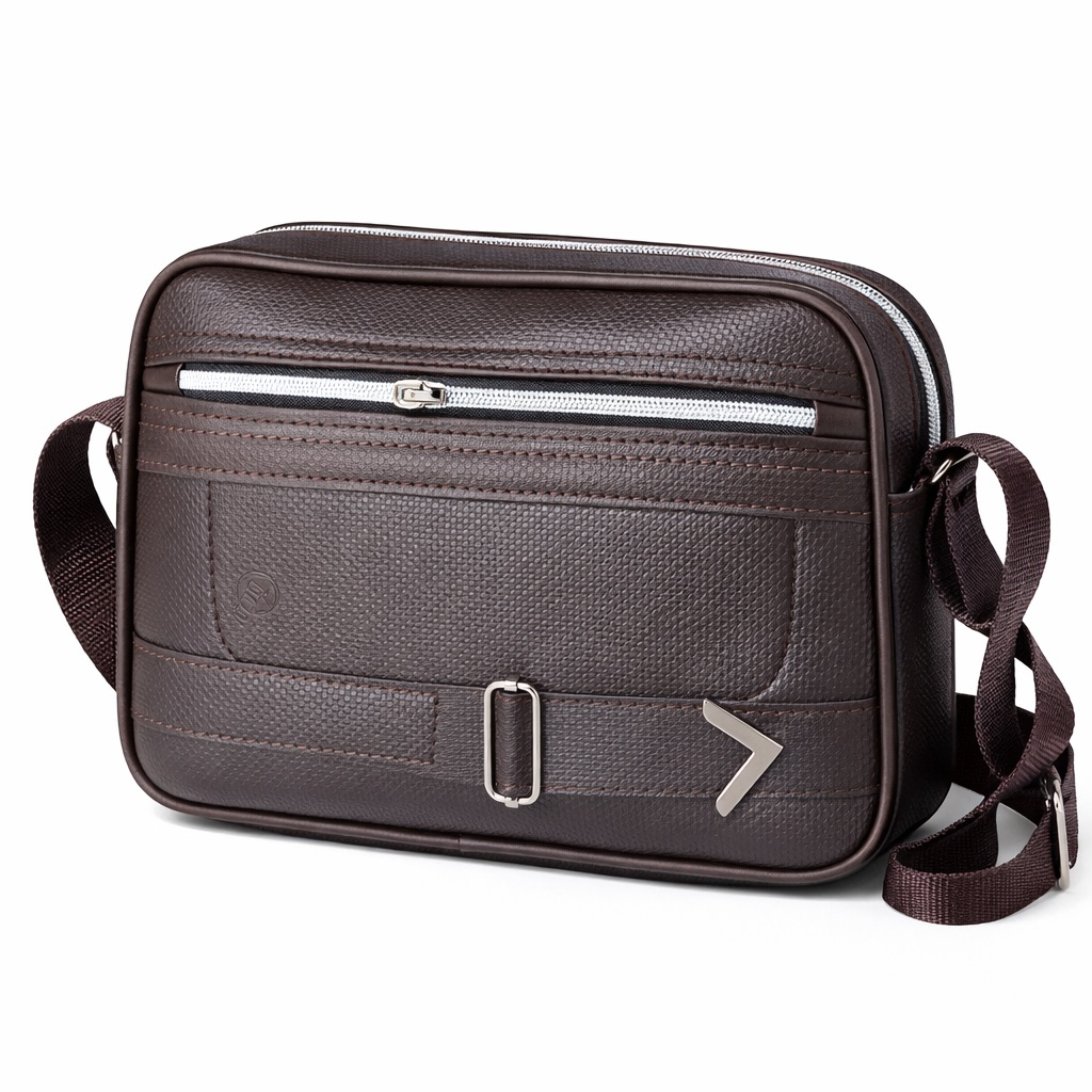 Mens Premium Textured Crossbody Shoulder Coffee Brown Bag