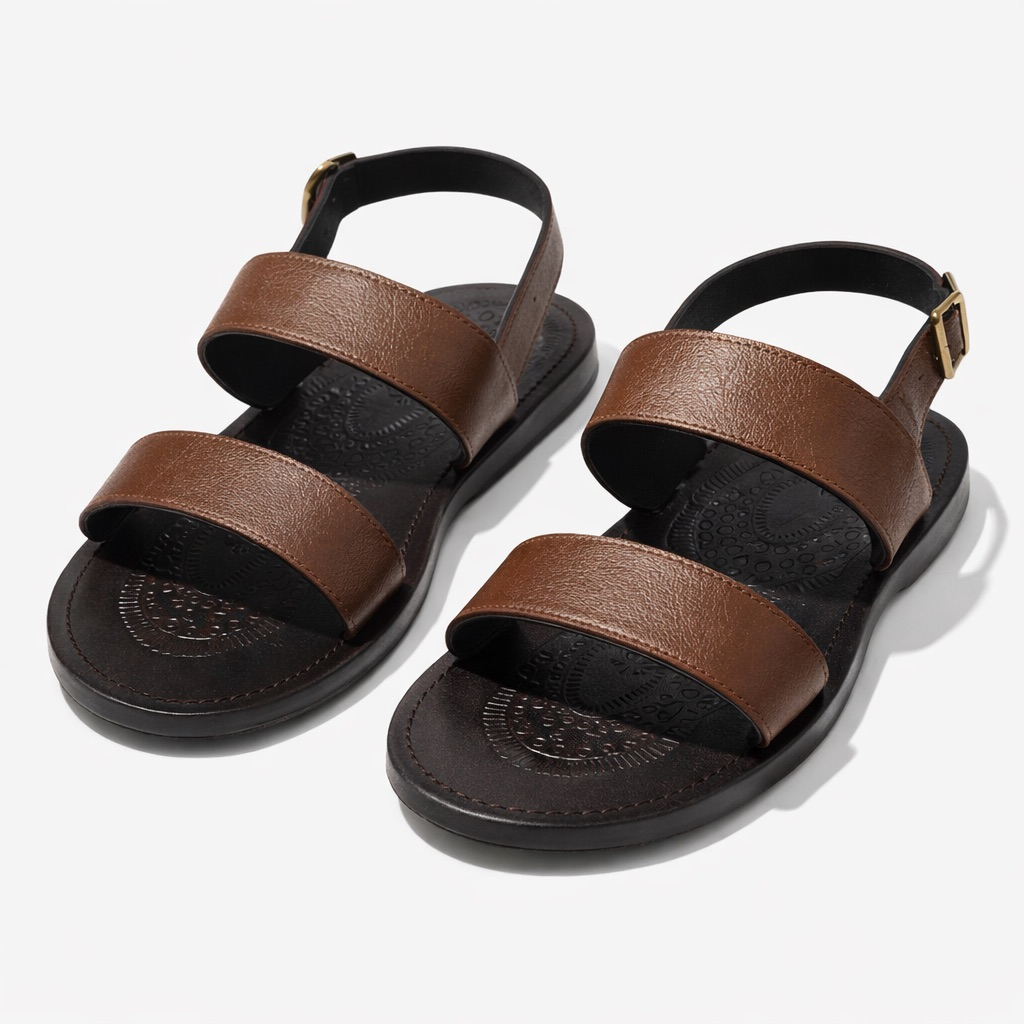 Dual Strap Buckle Sandals     Brown