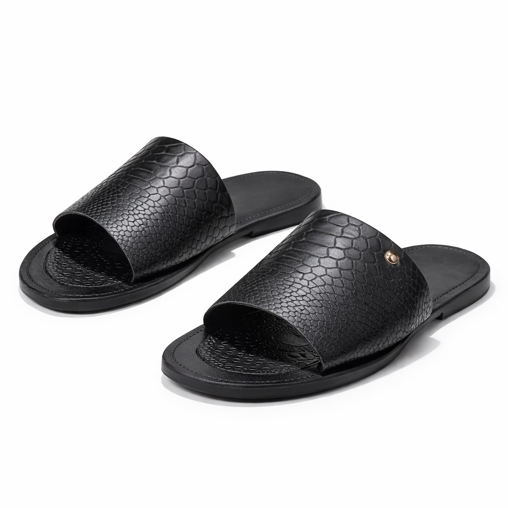 Textured Slide Sandals    Black