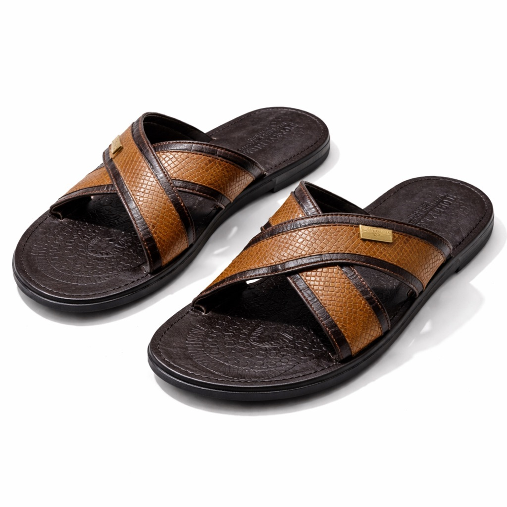 Cross Strap Textured Slide Sandals    Brown