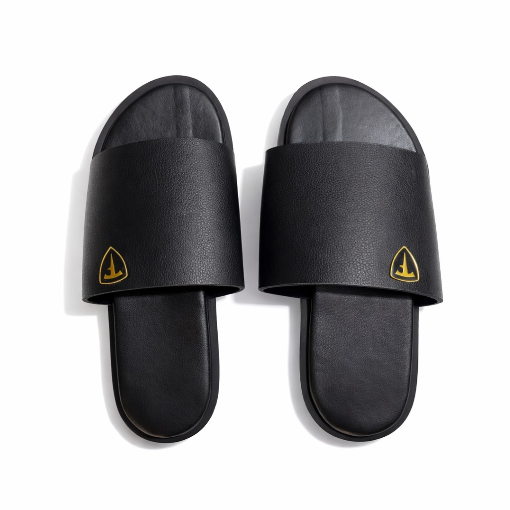 Minimal Logo Strap Slide Sandals    Black