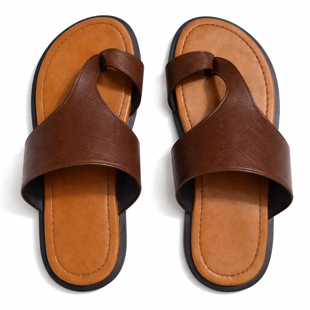 Minimal Toe Loop Strap Sandals      Brown