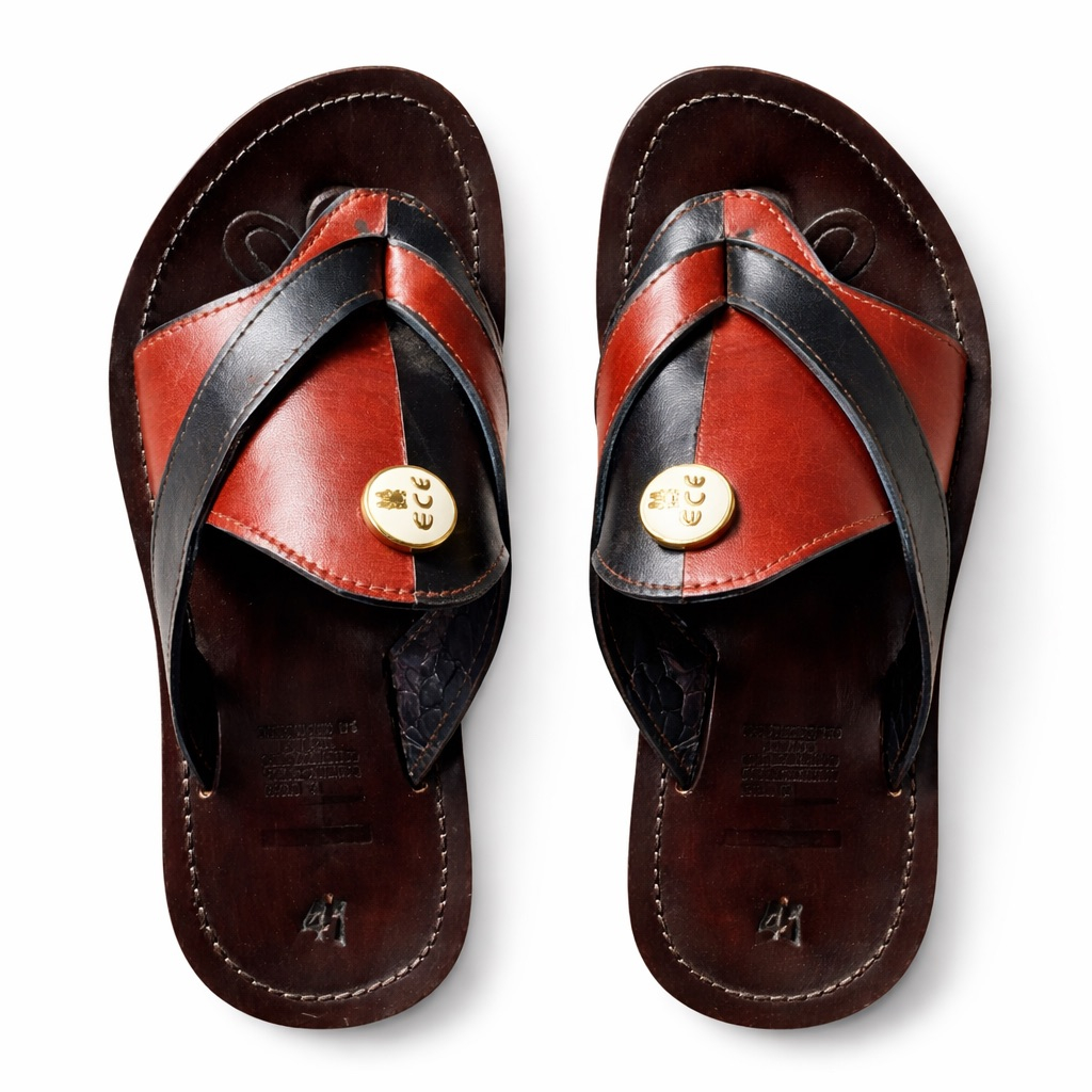 Color Block Leather Toe Loop Slide Sandals with Metal Accent      Brown and Black