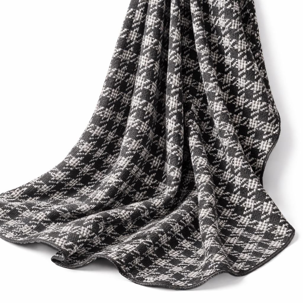 Premium Black and White Patterned Wool Blend Fabric      Textured Designer Material