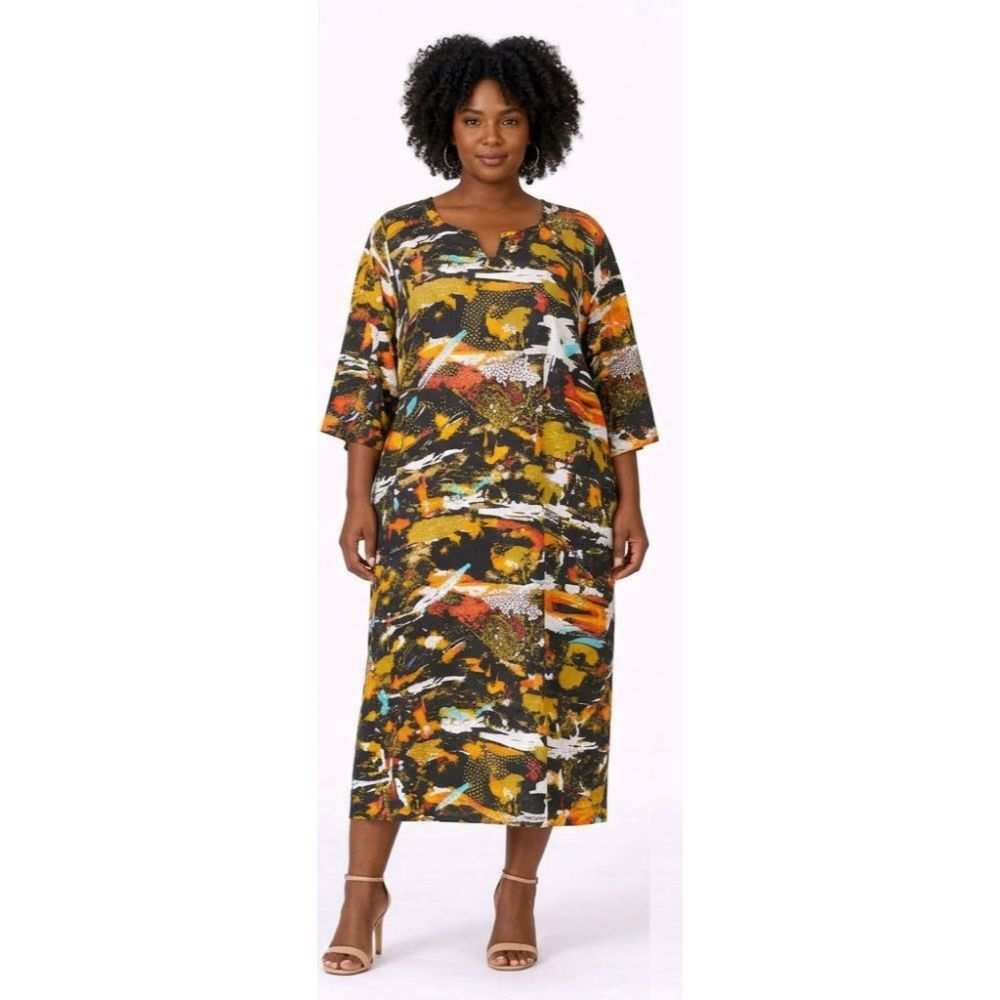 Abstract Print Long Sleeve Knee Length Dress