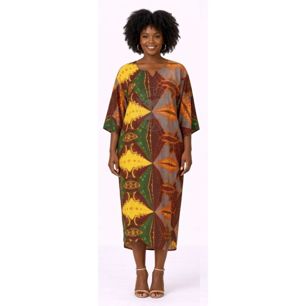 Womens Multicolor Ankara Print Midi Dress