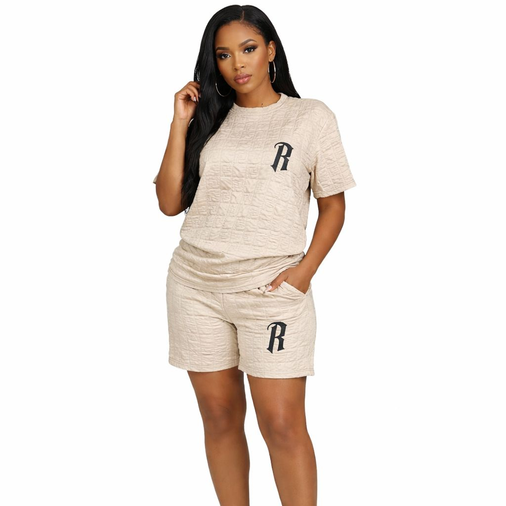 Beige Textured Top & Shorts