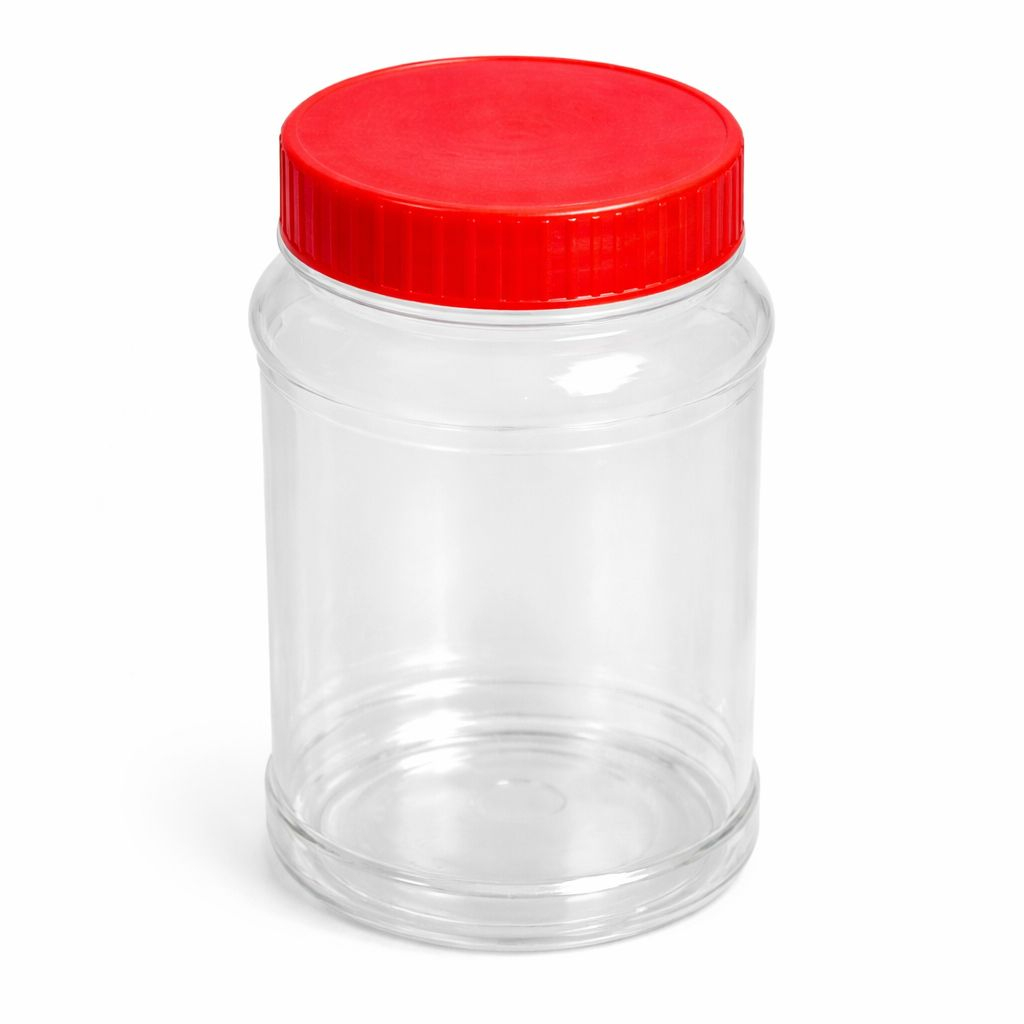 Clear Plastic Storage Jar with Red Lid