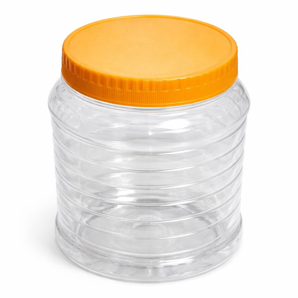 Transparent Plastic Jar with Yellow Screw On Lid