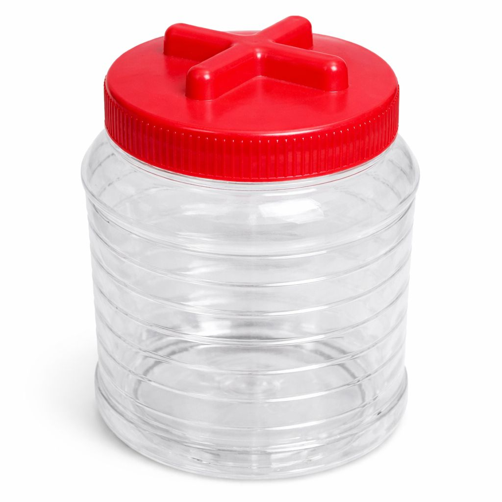 Clear Plastic Storage Jar with Airtight Red Lid