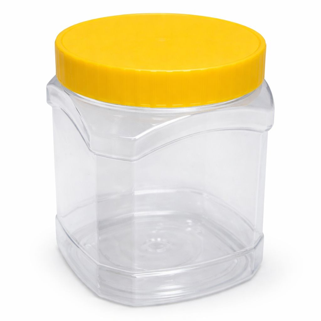 Transparent Plastic Storage Container with Yellow Screw On Lid