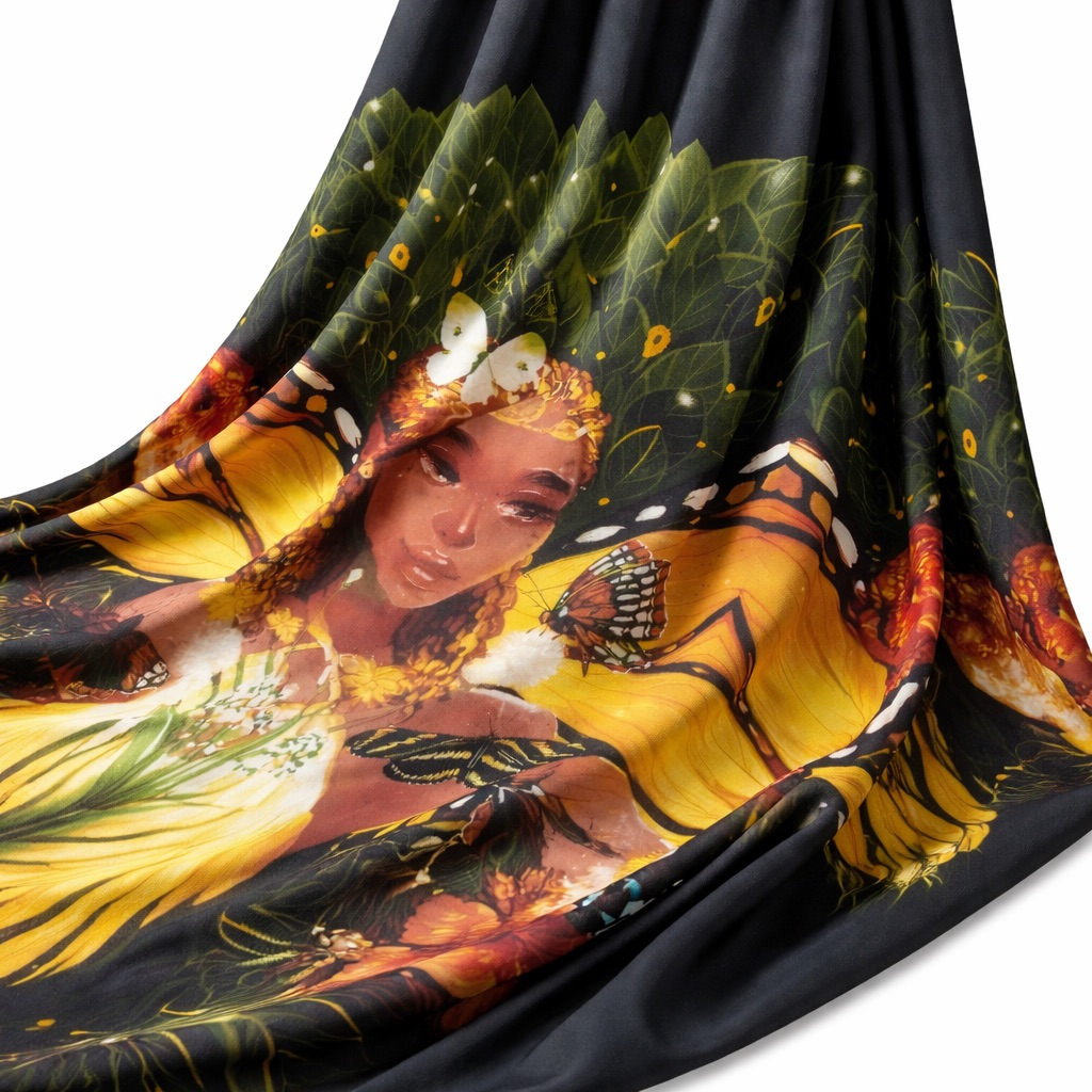 Premium African Queen Portrait with Butterfly Motif vintage fabric