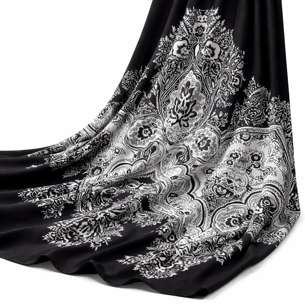 Premium Black and White  Ornate Baroque Vintage Pattern Material