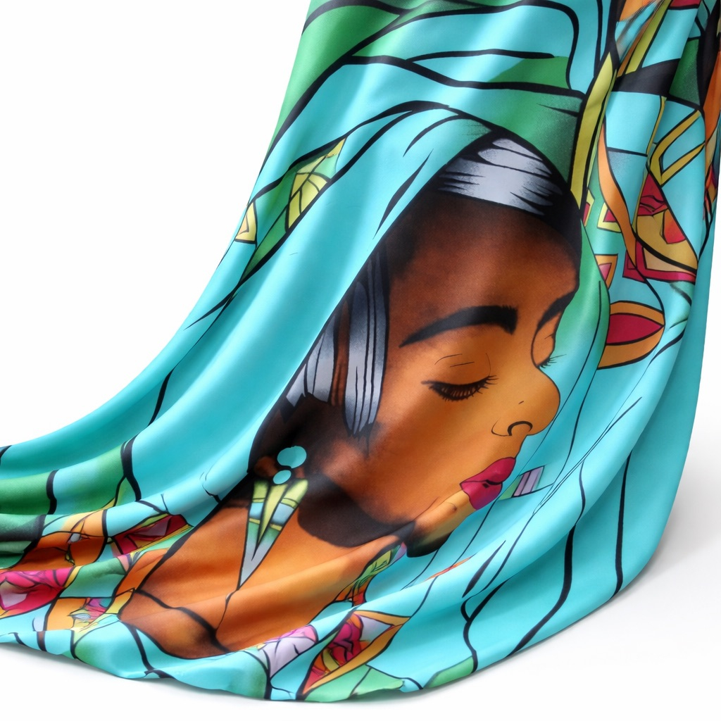 Premium African Woman Portrait Teal Design vintage fabric