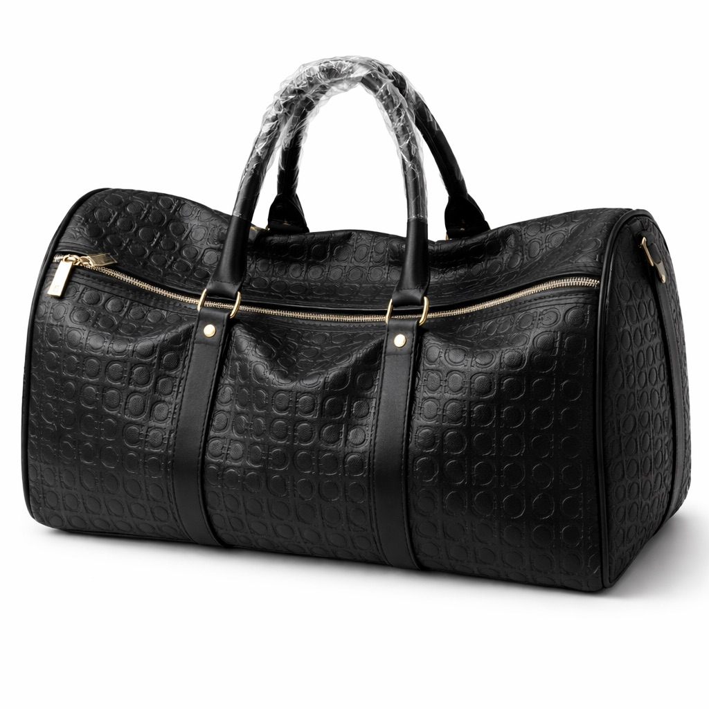 Premium Black Embossed Monogram Travel Duffel Bag