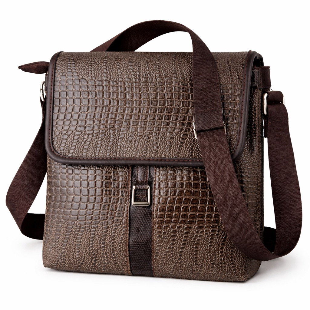 Quality Brown Croc Embossed Flap Crossbody Bag