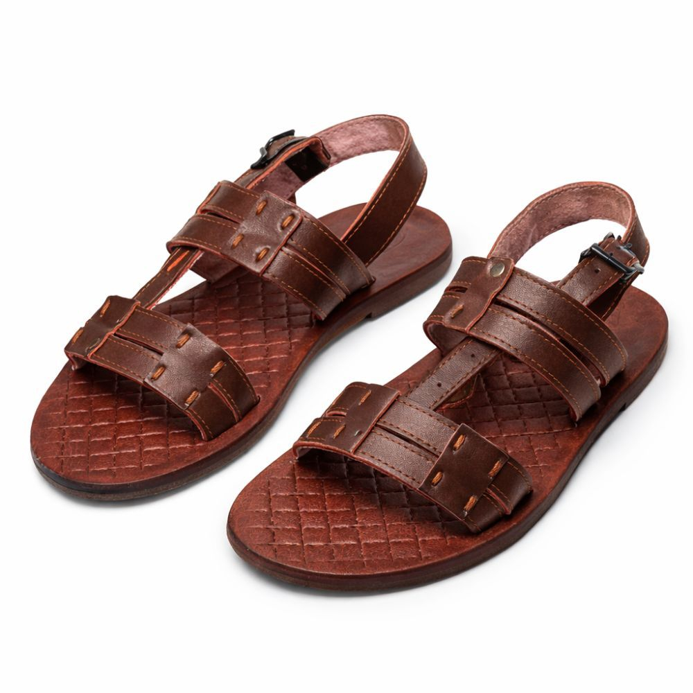 Mens Brown Multi Strap Leather Sandal