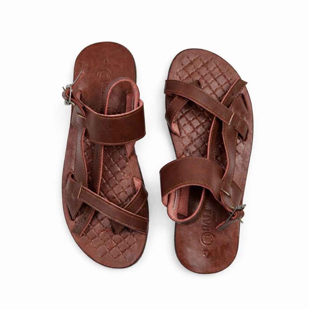 Mens Brown Leather Strap Sandal