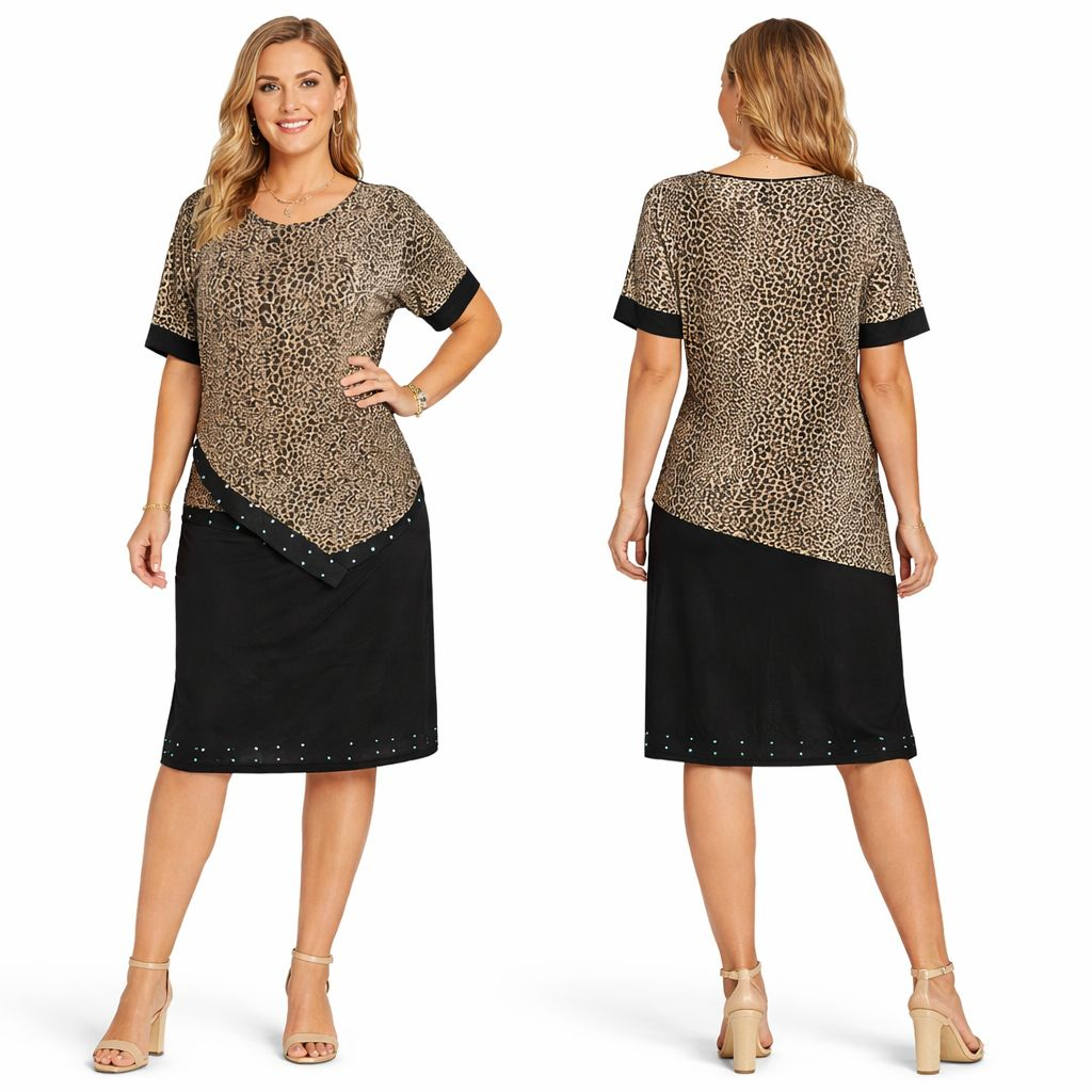 Womens Leopard Print Two Tone Dress