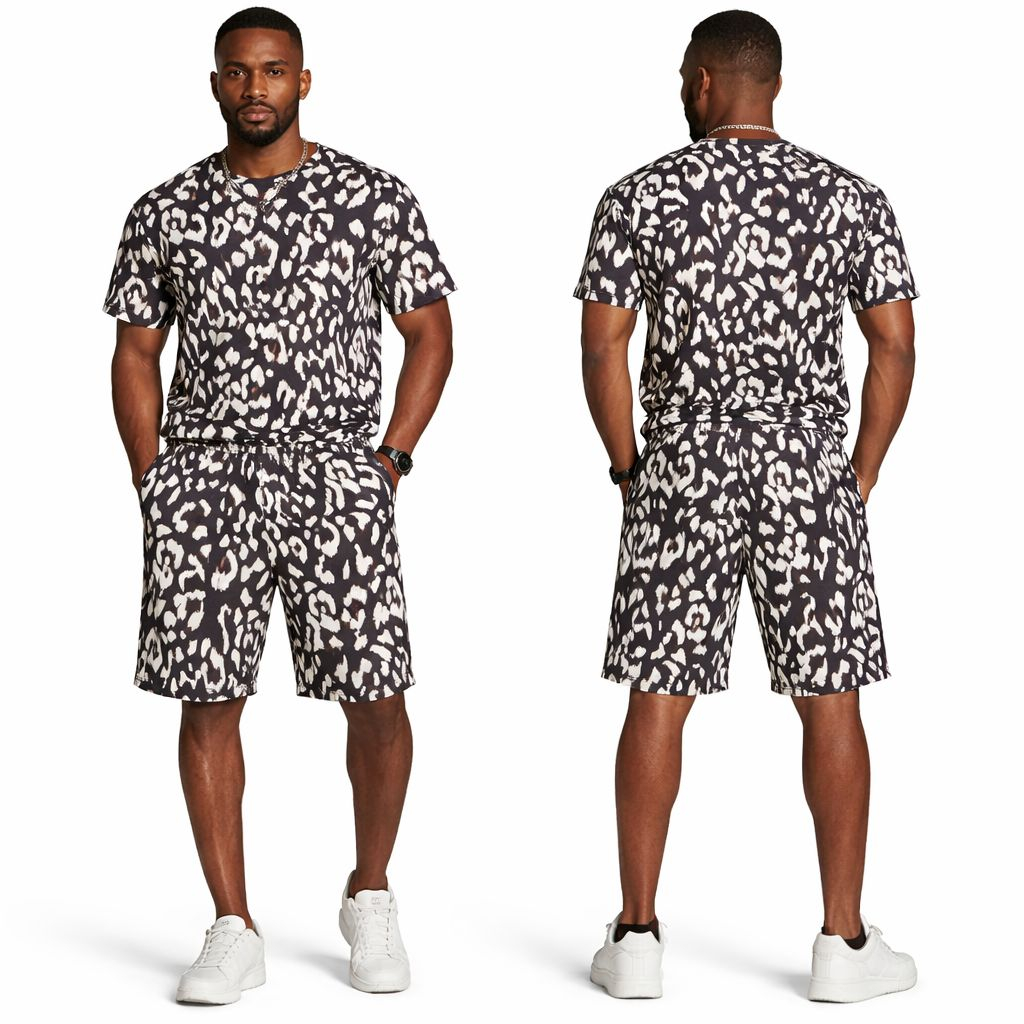 Black & White Mens Black & White Animal Print Two Piece Set Two Piece Set Casual Matching Outfit