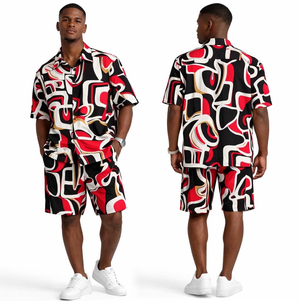 Premium Abstract Print Short Sleeve Shirt and Short Outfit
