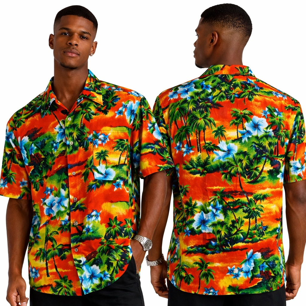 Premium Tropical Sunset Print Short Sleeve Shirt