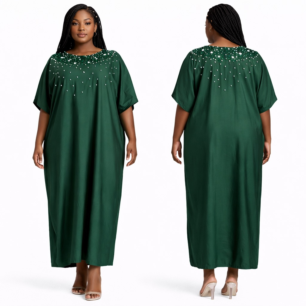 Premium Emerald Green Embellished Kaftan Dress