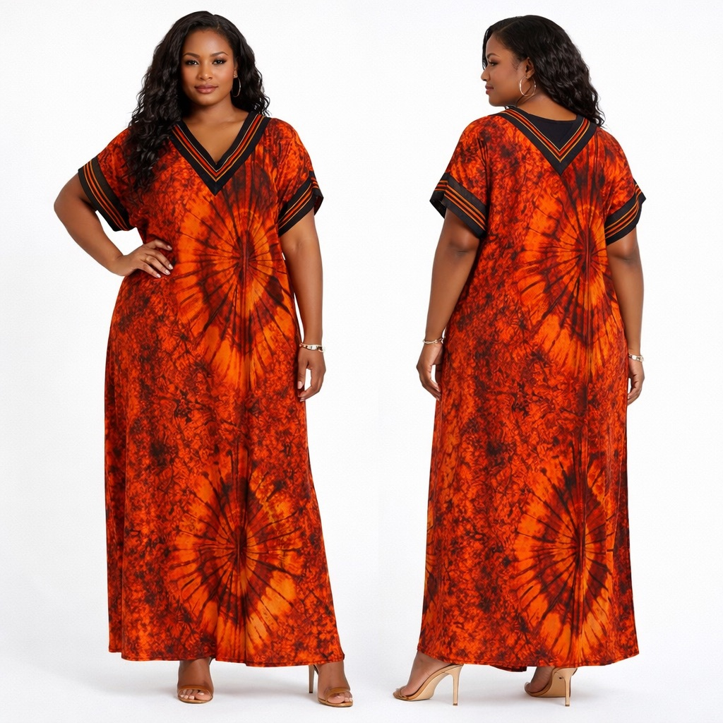 Premium Orange Tie Dye Maxi Kaftan Dress