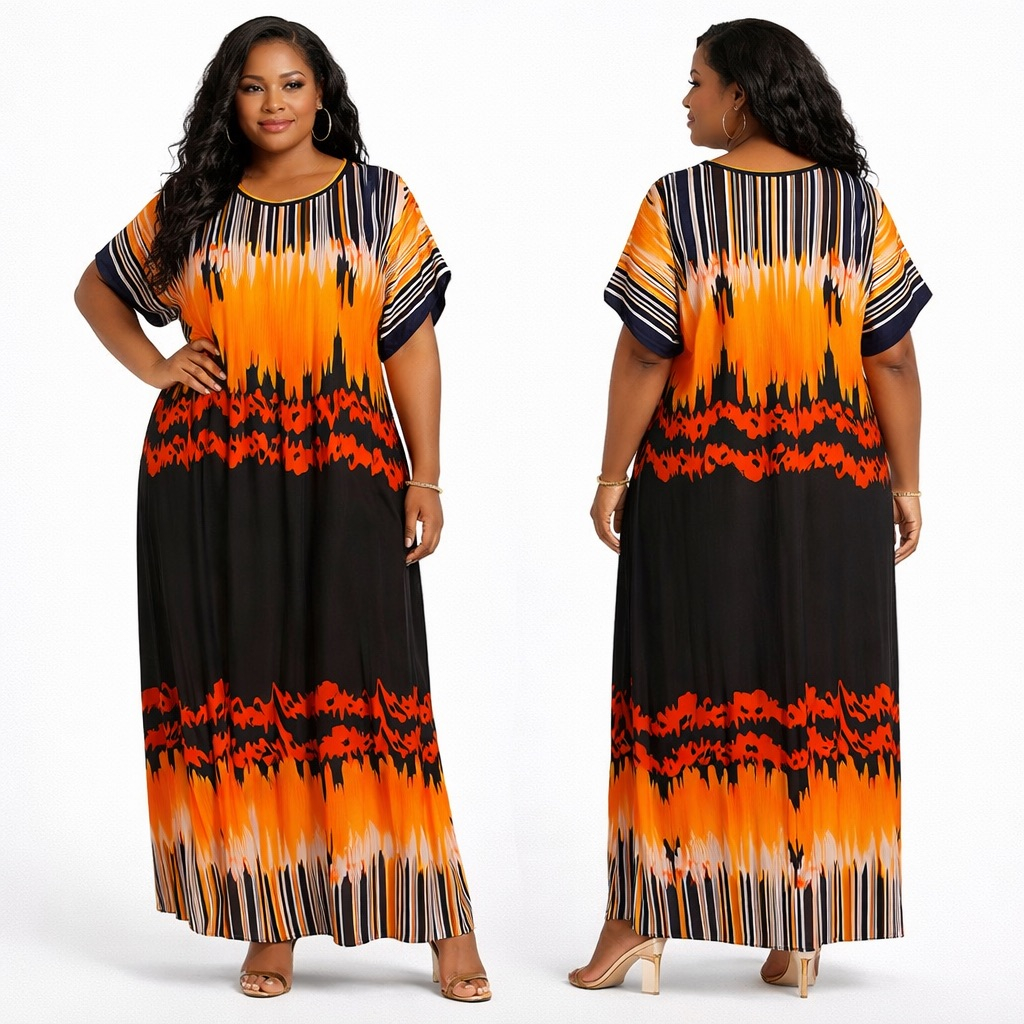 Premium Abstract Stripe multicolour Maxi Kaftan Dress