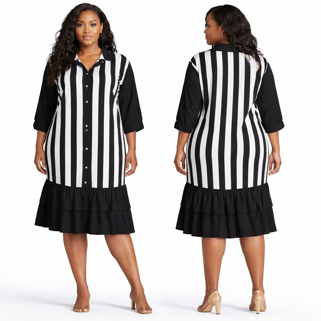 Womens Black & White Vertical Stripe Midi Dress